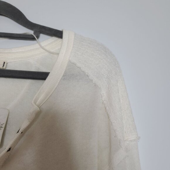 Free People Military Mix Henley Long‎ Sleeve Top Cream Combo Size Small NWT - Picture 6 of 11